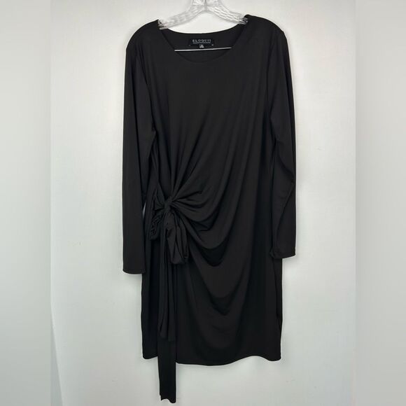 Eloquii Black Long Sleeve Side Tie Midi Dress Silky Smooth Rounded Neckline 16 - Picture 1 of 15